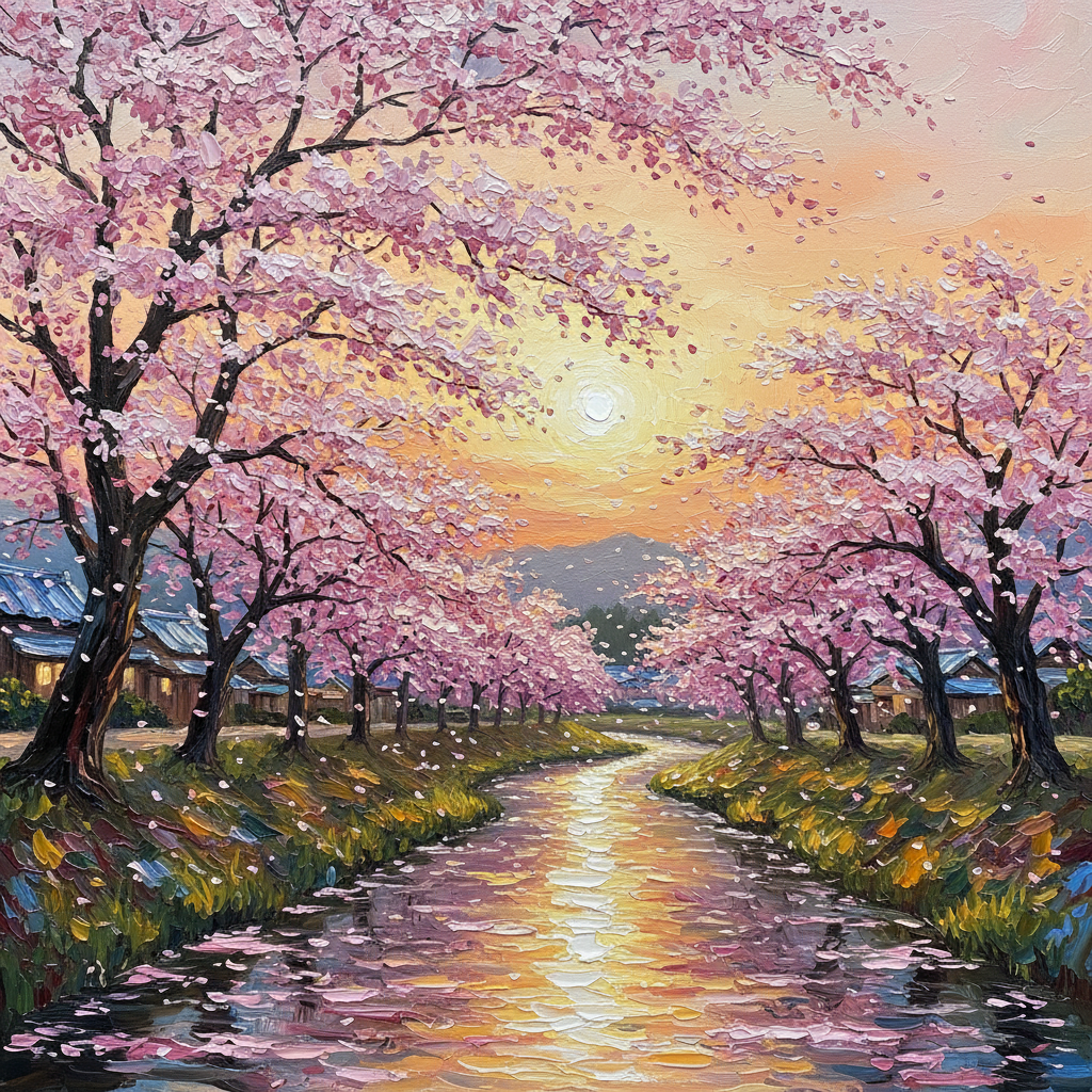 AI制作作品3 桜並木の川辺