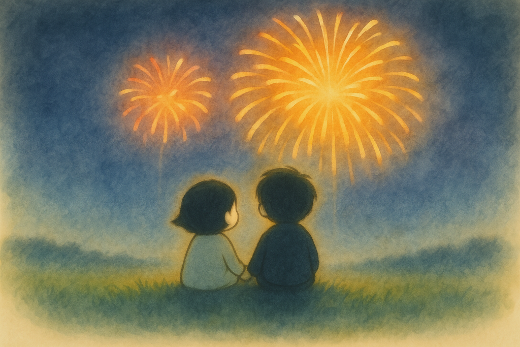 AI制作作品5 花火を見つめるふたり